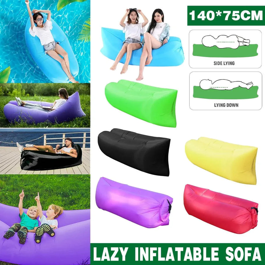 Fast Inflatable Lazy Lounge Air Sofa Bed Camping Beach Hangout Sleeping Bag - Green