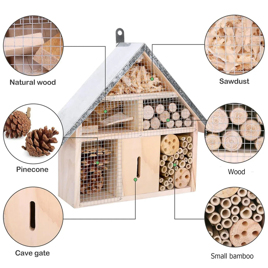 Wooden Insect House Garden Bee Bug Hotel Hanging Habitat Box