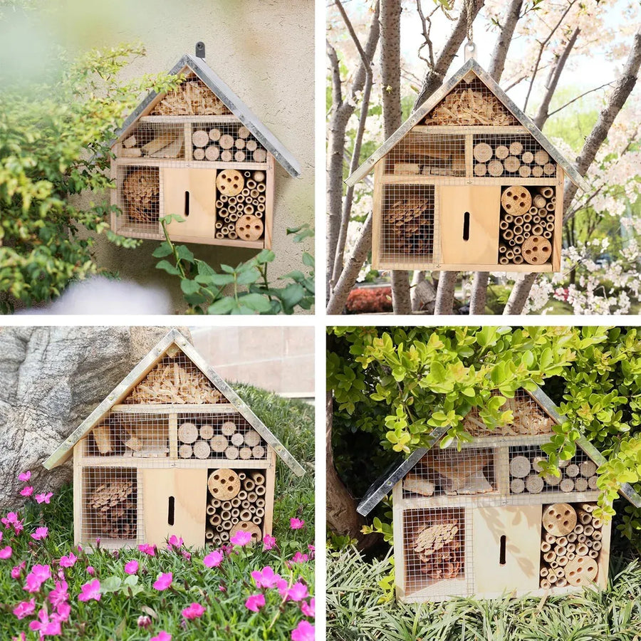 Wooden Insect House Garden Bee Bug Hotel Hanging Habitat Box