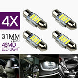 4PCS 31mm 7020 4SMD LED Festoon Interior Dome Map Light Bulbs 12V White