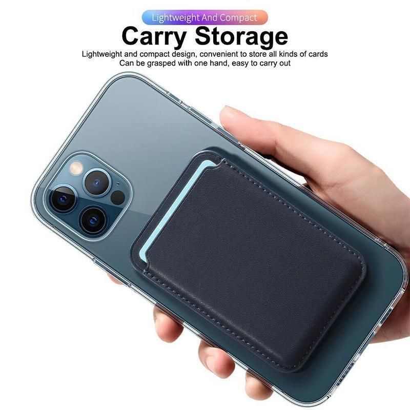 Leather Card Holder Wallet Pocket for iPhone 14 13 Pro Max with Snap-On Attachment - Black
