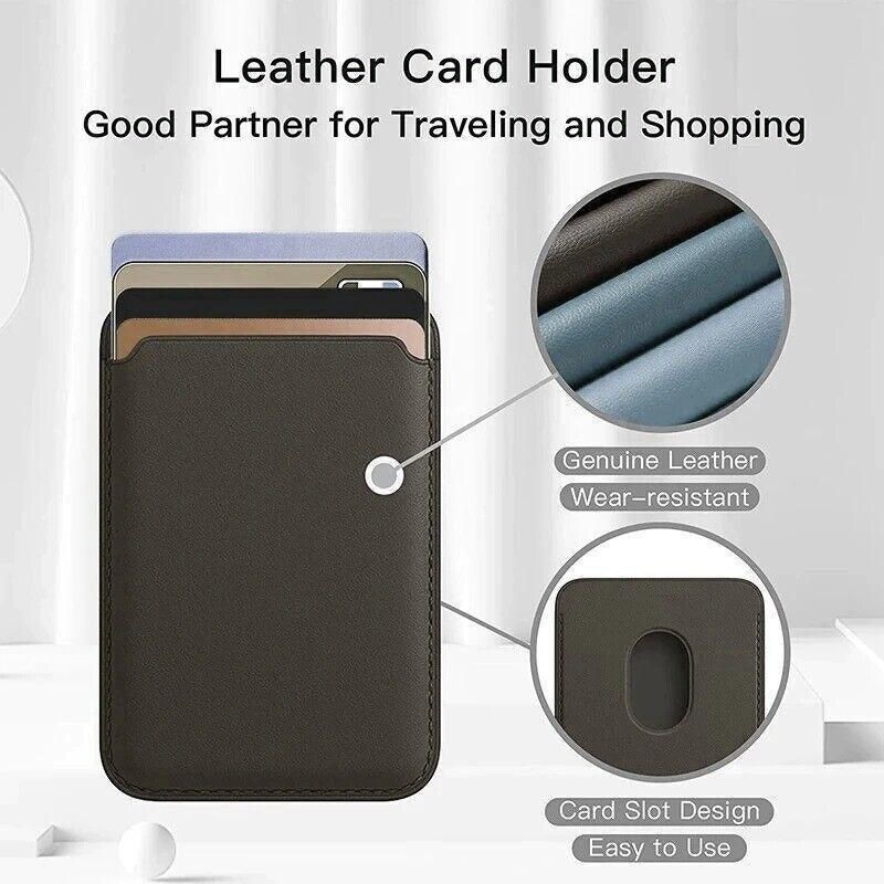 Leather Card Holder Wallet Pocket for iPhone 14 13 Pro Max with Snap-On Attachment - Black