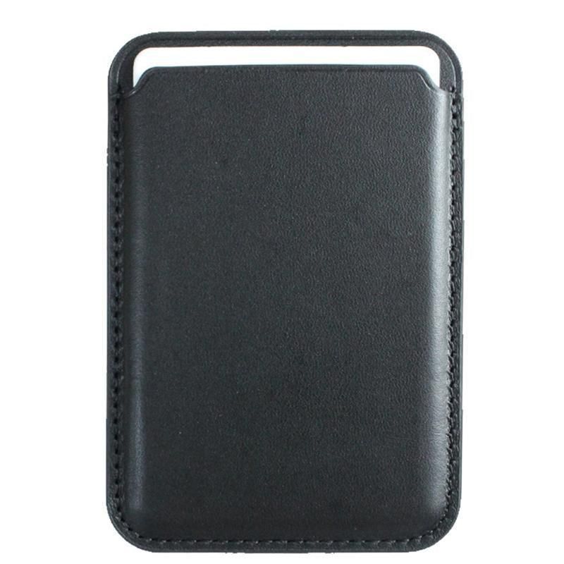 Leather Card Holder Wallet Pocket for iPhone 14 13 Pro Max with Snap-On Attachment - Black