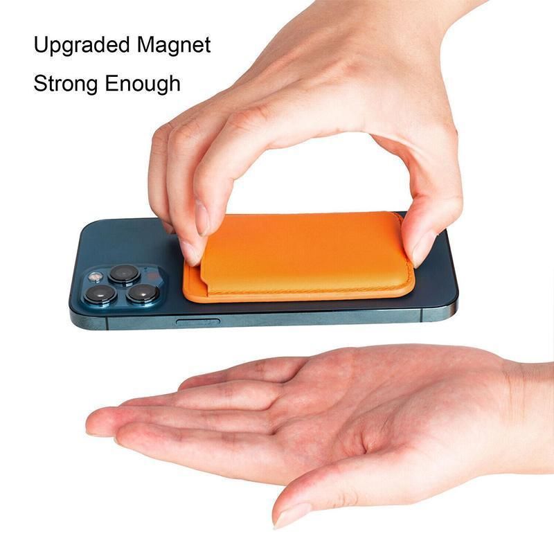 Leather Card Holder Wallet Pocket for iPhone 14 13 Pro Max with Snap-On Attachment - Light Brown