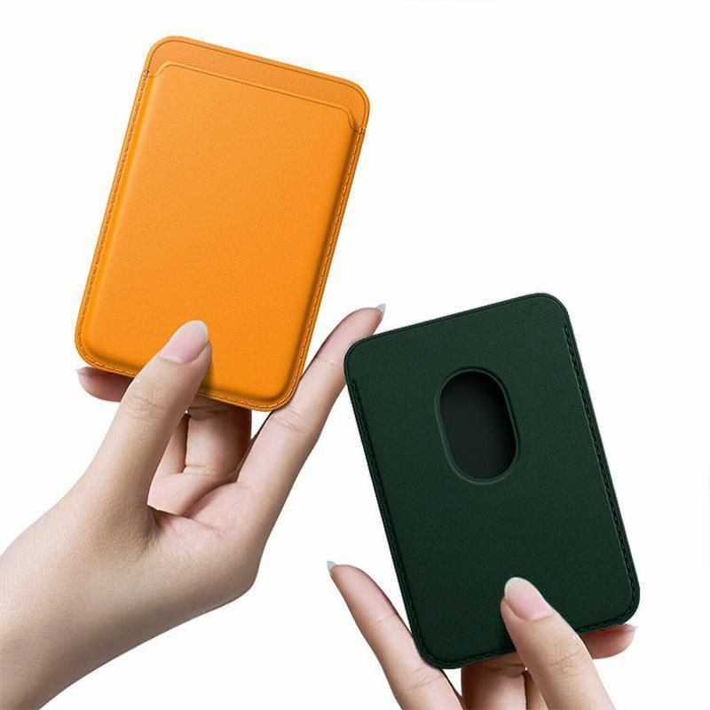 Leather Card Holder Wallet Pocket for iPhone 14 13 Pro Max with Snap-On Attachment - Light Brown