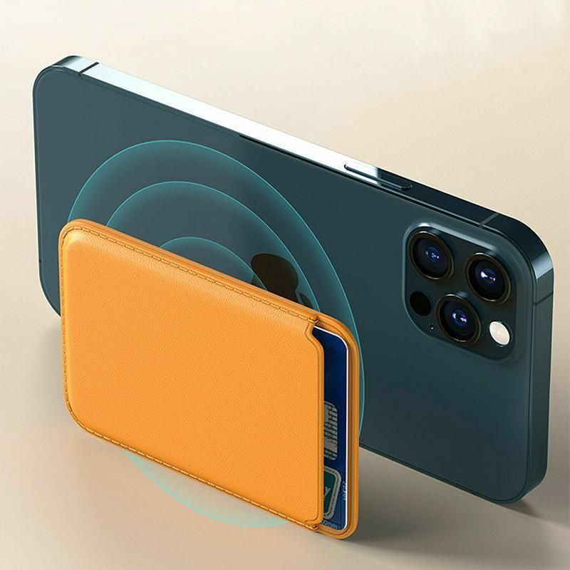 Leather Card Holder Wallet Pocket for iPhone 14 13 Pro Max with Snap-On Attachment - Light Brown