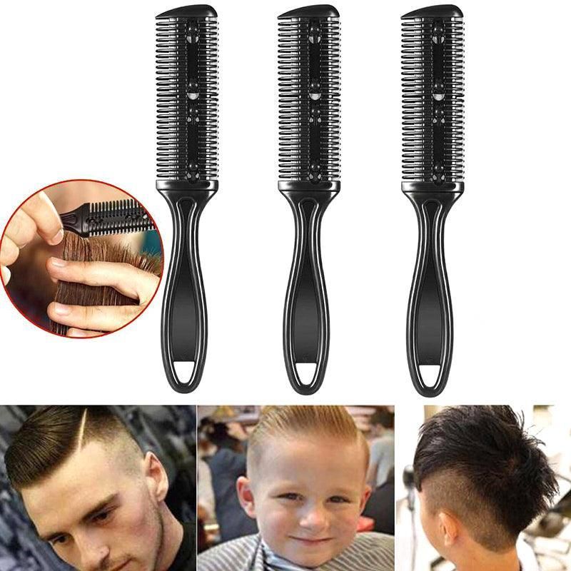 2PCS Razor Comb With Blades Razor Trimmer DIY Double Sides Hair Thinning Comb - Pink+Black