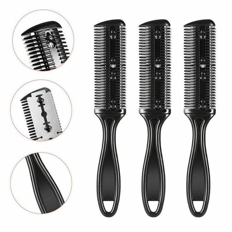 2PCS Razor Comb With Blades Razor Trimmer DIY Double Sides Hair Thinning Comb - Pink+Black