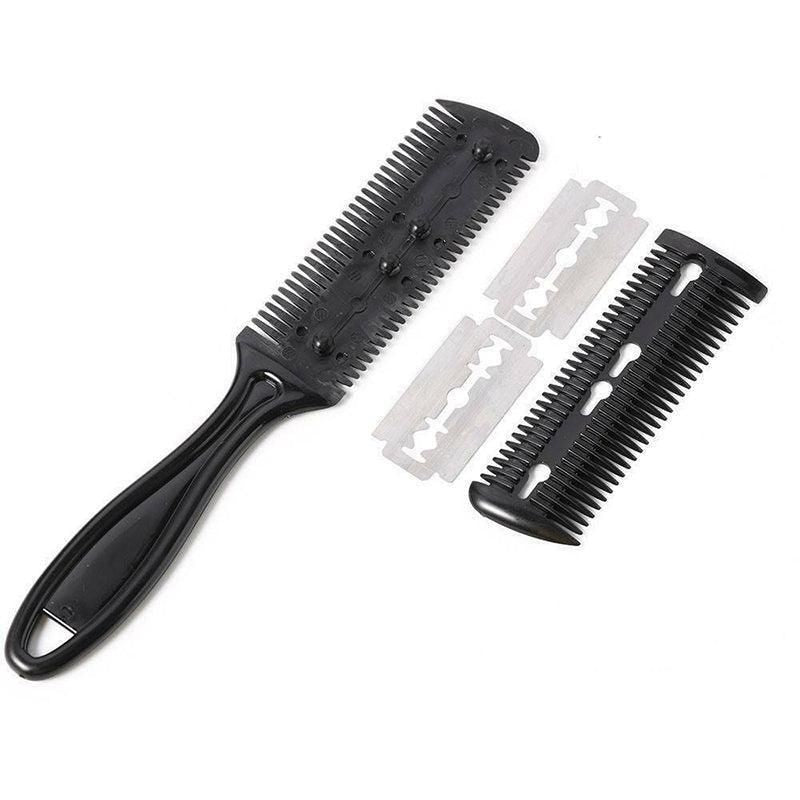 2PCS Razor Comb With Blades Razor Trimmer DIY Double Sides Hair Thinning Comb - Pink+Black