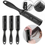 2PCS Razor Comb With Blades Razor Trimmer DIY Double Sides Hair Thinning Comb - Pink+Black - Top-Down View