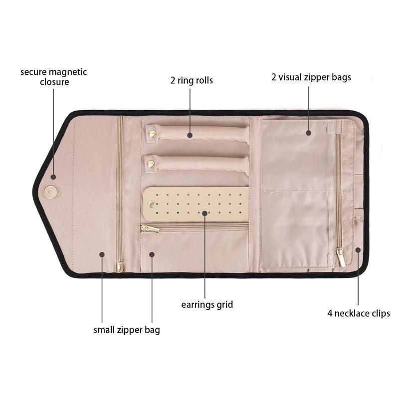 Periea Travel Jewellery Roll -Jewellery Travel Pouch Portable Case Box Organiser - Pink