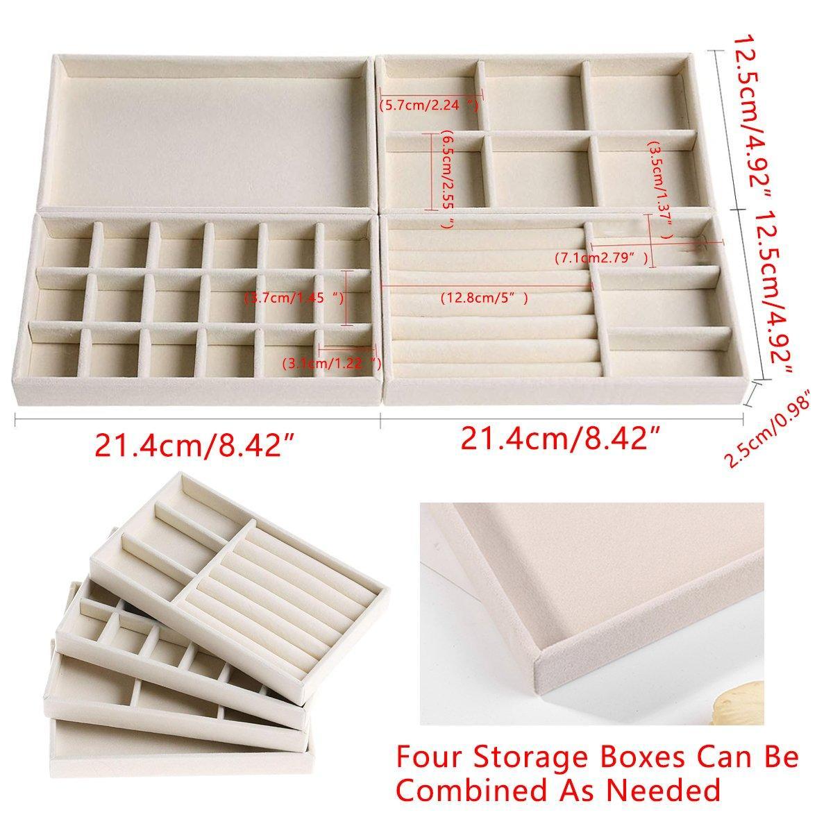 4PCS Flannel Jewelry Storage Trays Necklace Ring Earrings Organizer