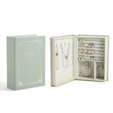 Creative PU Leather Jewelry Box Book Earrings Rings Necklace Organizer Holder - Green