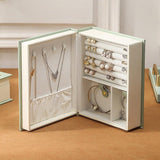Creative PU Leather Jewelry Box Book Earrings Rings Necklace Organizer Holder - Green