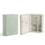 Creative PU Leather Jewelry Box Book Earrings Rings Necklace Organizer Holder - Green - Close-Up Angle