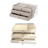 Three Layer Flannel Jewelry Storage Box Dustproof Drawer Organizer for Earrings - Grey - Front View