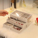Three Layer Flannel Jewelry Storage Box Dustproof Drawer Organizer for Earrings - Grey