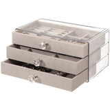 Three Layer Flannel Jewelry Storage Box Dustproof Drawer Organizer for Earrings - Grey - Rear View