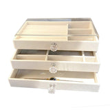 Three Layer Flannel Jewelry Storage Box Dustproof Drawer Organizer for Earrings - Grey - Close-Up Angle