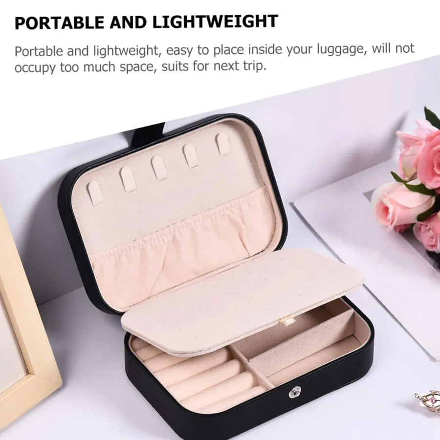 Jewelry Storage Box Travel Mini Case Portable Small Organiser for Rings Earrings - Black
