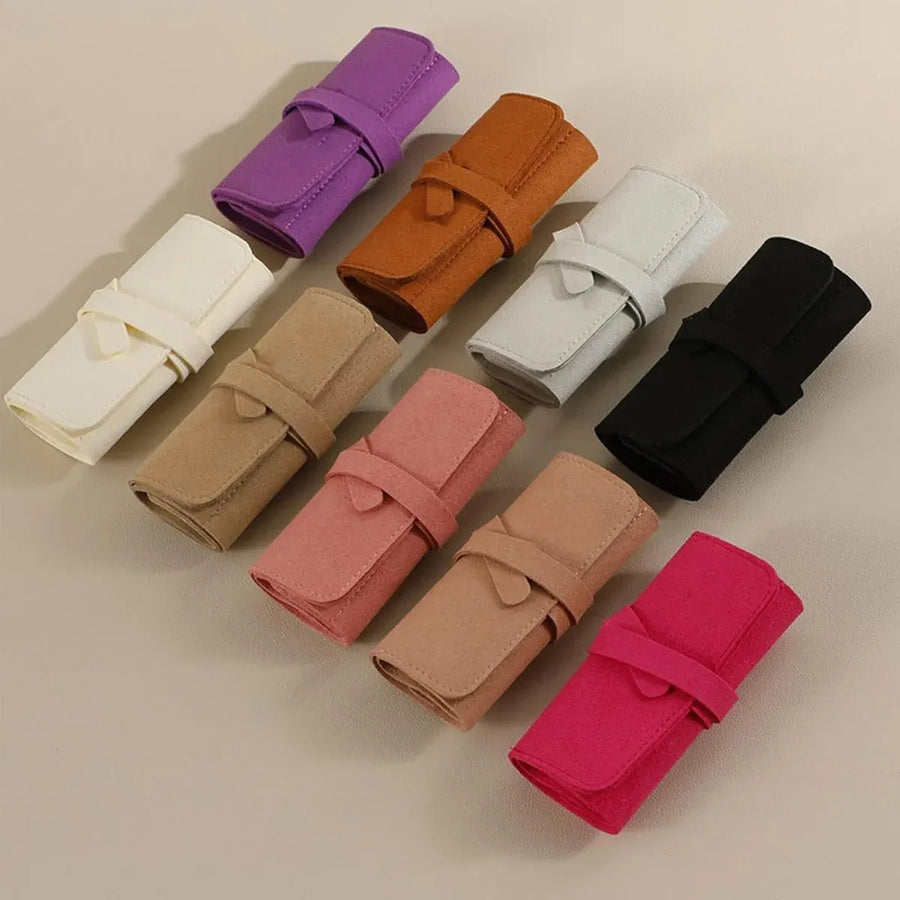 Portable Microfiber Jewelry Storage Bag Roll Organizer for Earrings Necklaces - Brown