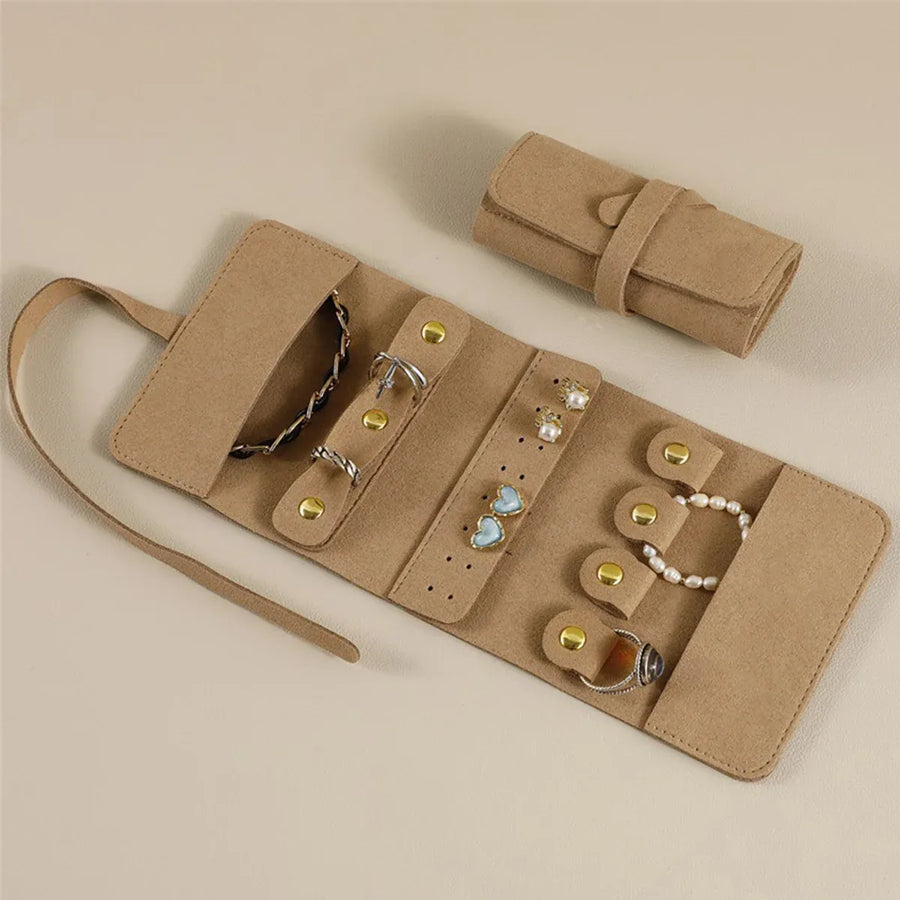 Portable Microfiber Jewelry Storage Bag Roll Organizer for Earrings Necklaces - Grey