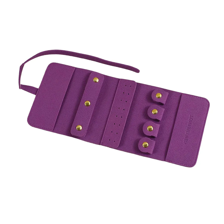 Portable Microfiber Jewelry Storage Bag Roll Organizer for Earrings Necklaces - Purple