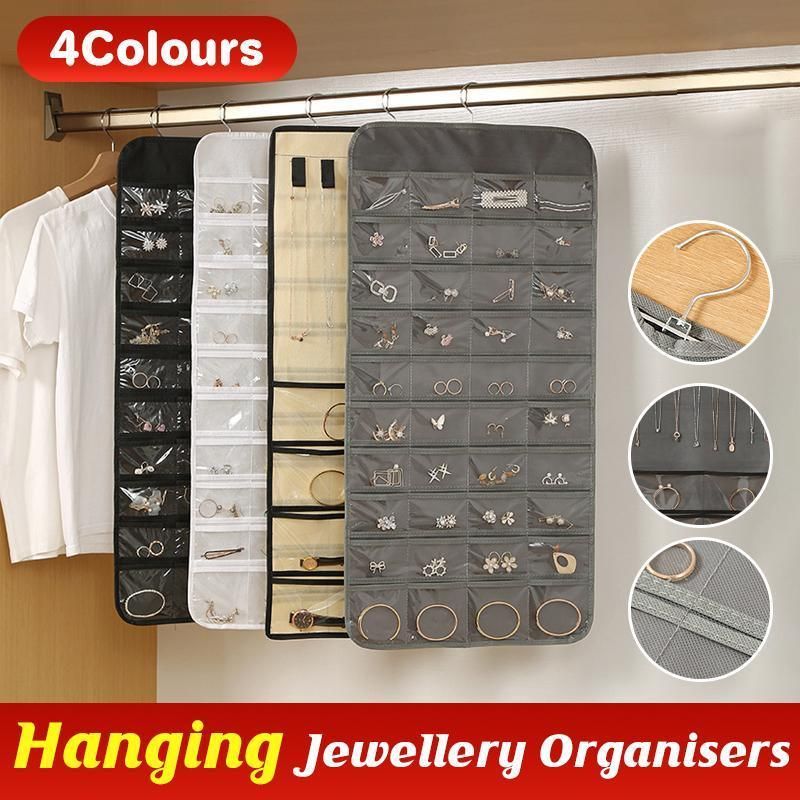 48 Pockets Jewelry Hanging Storage Organizer Holder Earring Display Pouch Bag - Grey