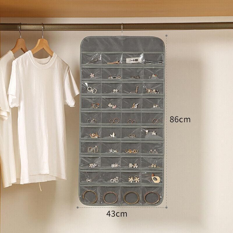 48 Pockets Jewelry Hanging Storage Organizer Holder Earring Display Pouch Bag - Grey