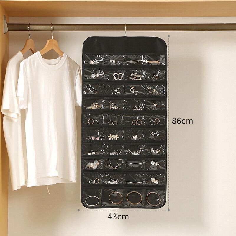 48 Pockets Jewelry Hanging Storage Organizer Holder Earring Display Pouch Bag - Grey