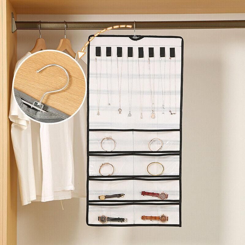 48 Pockets Jewelry Hanging Storage Organizer Holder Earring Display Pouch Bag - Grey