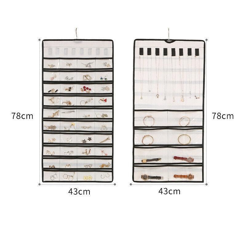 48 Pockets Jewelry Hanging Storage Organizer Holder Earring Display Pouch Bag - White