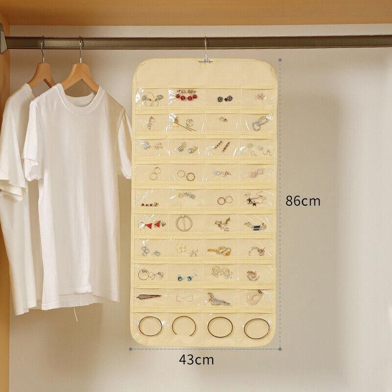 48 Pockets Jewelry Hanging Storage Organizer Holder Earring Display Pouch Bag - White