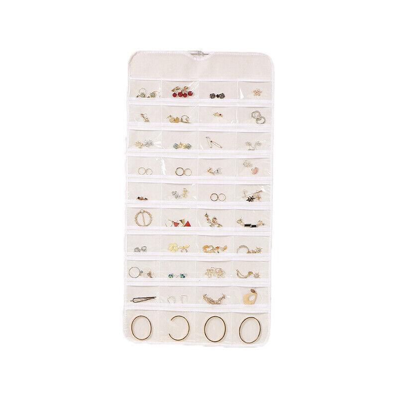 80 Pockets Jewelry Hanging Storage Organizer Holder Earring Display Pouch Bag - Grey