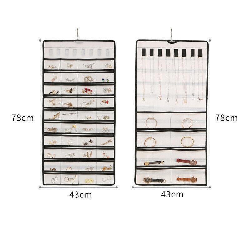 80 Pockets Jewelry Hanging Storage Organizer Holder Earring Display Pouch Bag - Grey