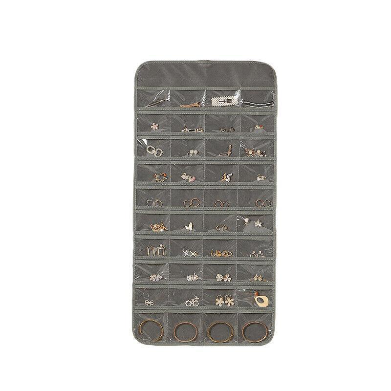 80 Pockets Jewelry Hanging Storage Organizer Holder Earring Display Pouch Bag - Grey