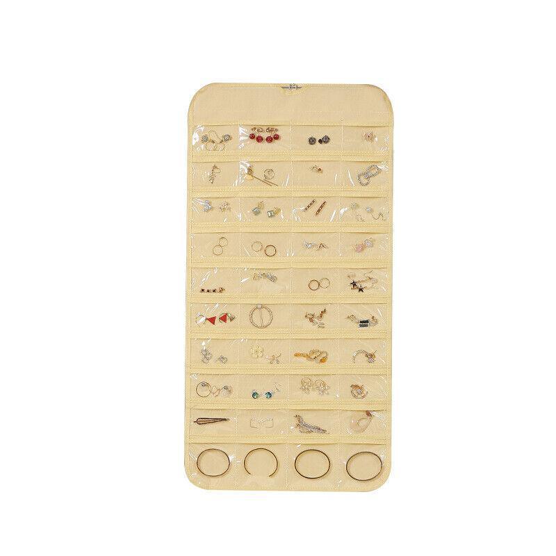 80 Pockets Jewelry Hanging Storage Organizer Holder Earring Display Pouch Bag - Grey