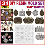 31 Pcs DIY Resin Casting Mould and Pendant Tray Kit for Jewellery Making