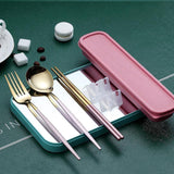 5PC Stainless Steel Portable Cutlery Set -  Fork Spoon for Travel & Picnic - Black - Top-Down View