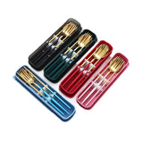 5PC Stainless Steel Portable Cutlery Set -  Fork Spoon for Travel & Picnic - Blue - Front View