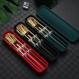 5PC Stainless Steel Portable Cutlery Set -  Fork Spoon for Travel & Picnic - Blue - Side View