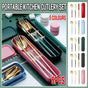 5PC Stainless Steel Portable Cutlery Set -  Fork Spoon for Travel & Picnic - Red