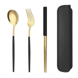 5PC Stainless Steel Portable Cutlery Set -  Fork Spoon for Travel & Picnic - Red - Rear View