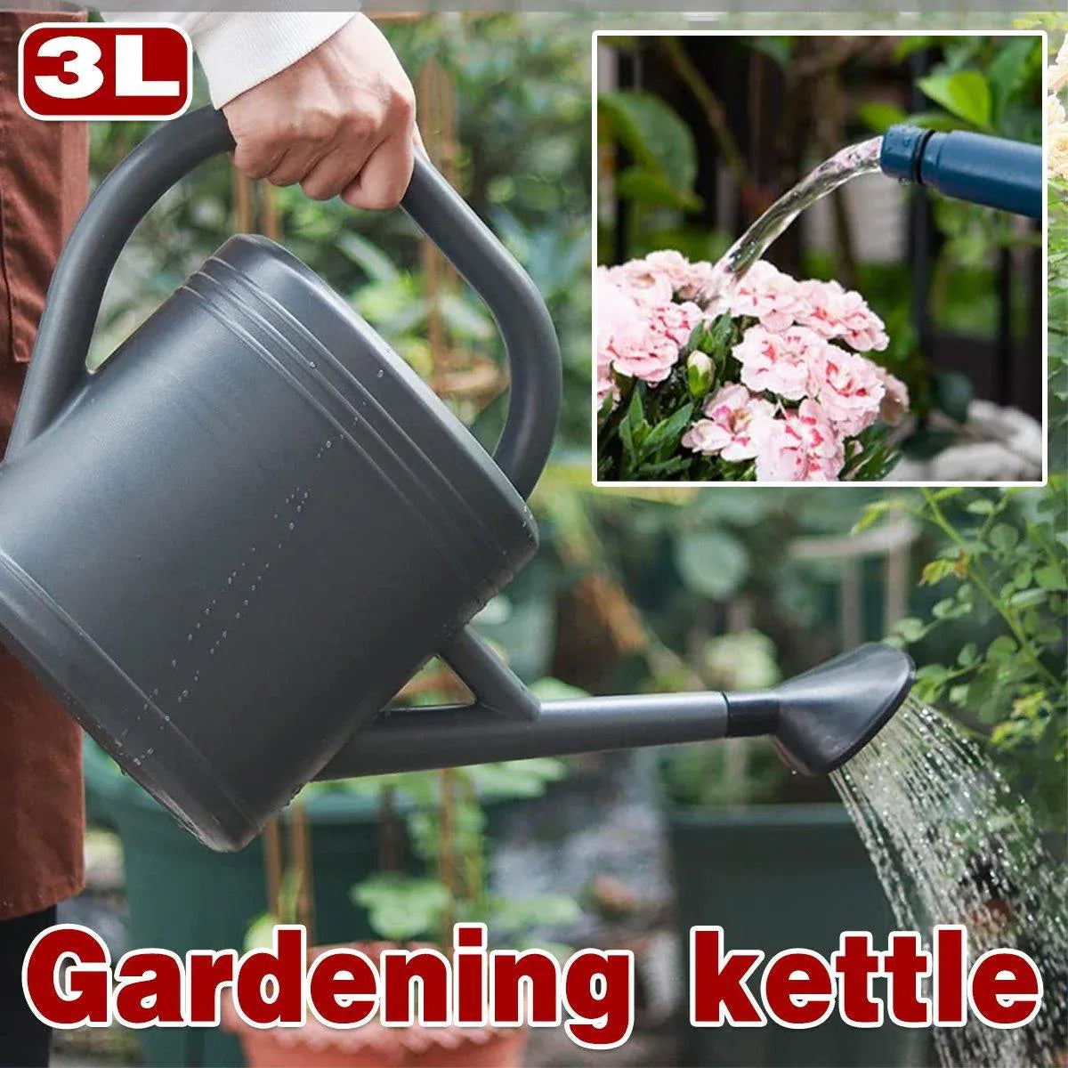 3L Gray Retro Watering Can Long Spout Large Capacity Shower Kettle for Garden