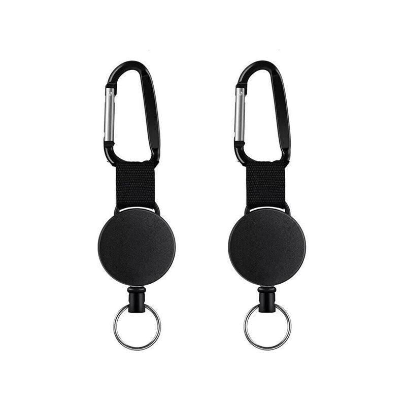 2PCS Retractable Keychain with Carabiner Clip and 60cm Steel Wire Pull Cord