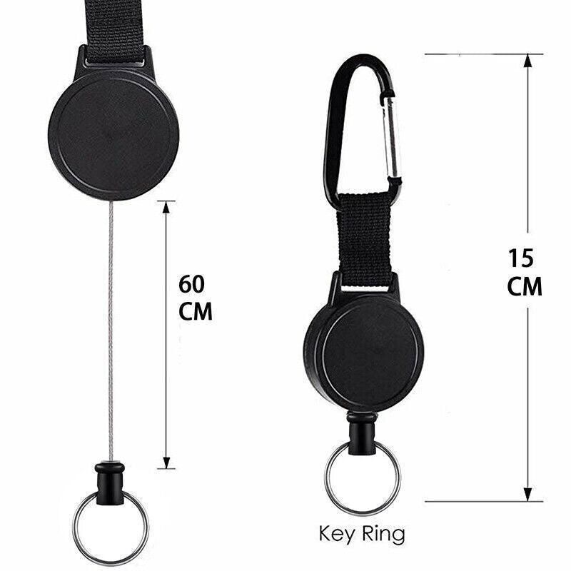 2PCS Retractable Keychain with Carabiner Clip and 60cm Steel Wire Pull Cord