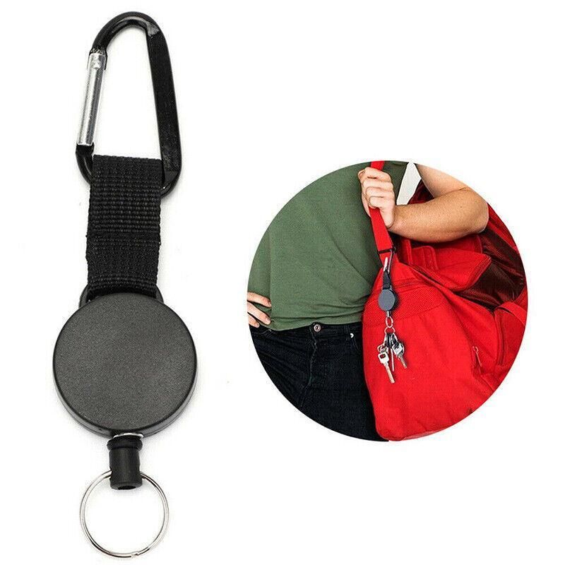 2PCS Retractable Keychain with Carabiner Clip and 60cm Steel Wire Pull Cord