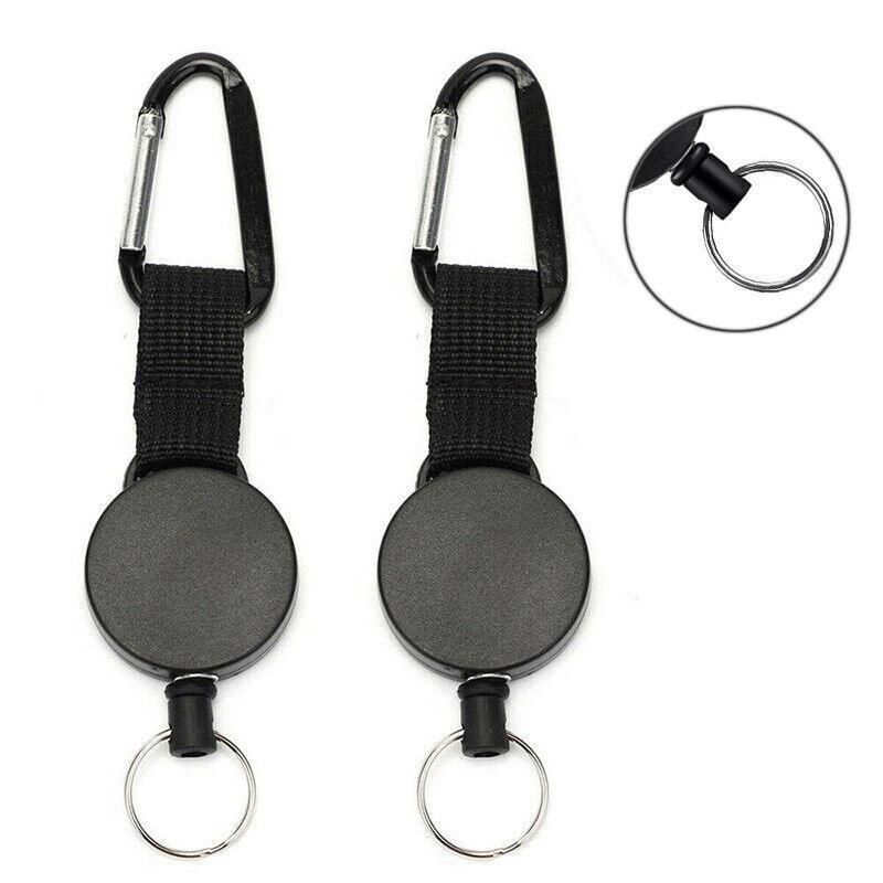 2PCS Retractable Keychain with Carabiner Clip and 60cm Steel Wire Pull Cord
