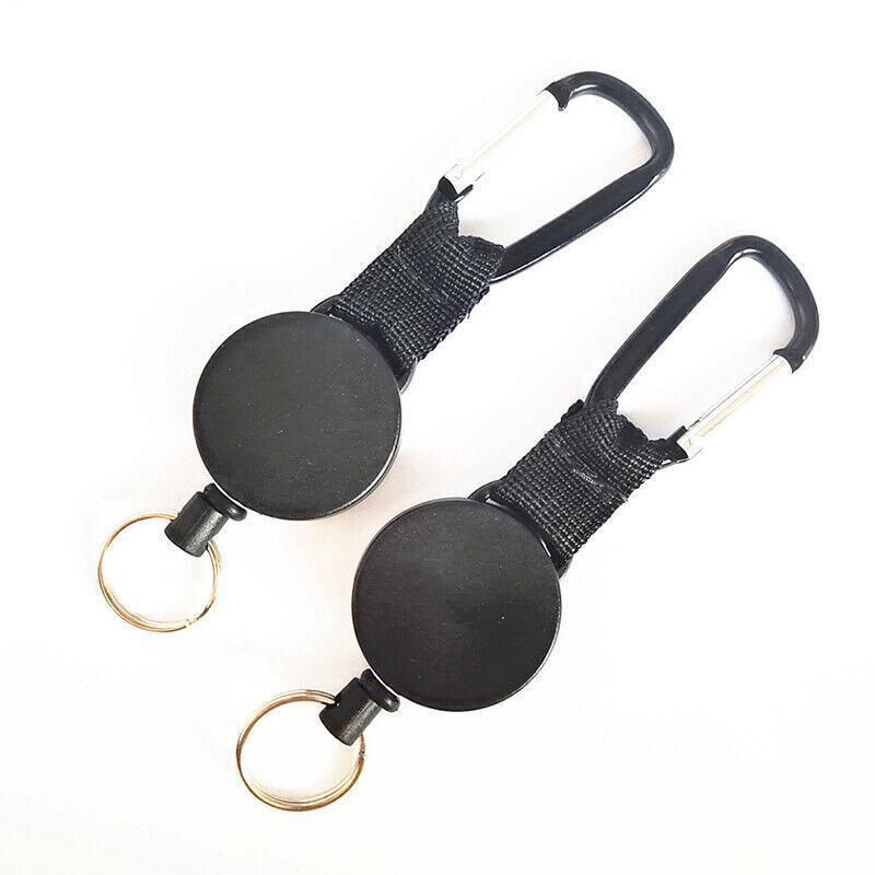 2PCS Retractable Keychain with Carabiner Clip and 60cm Steel Wire Pull Cord