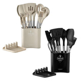 13PCS Silicone Kitchen Utensil Set Stainless Steel Handle Non-Stick Cooking Tool - Black - Front View
